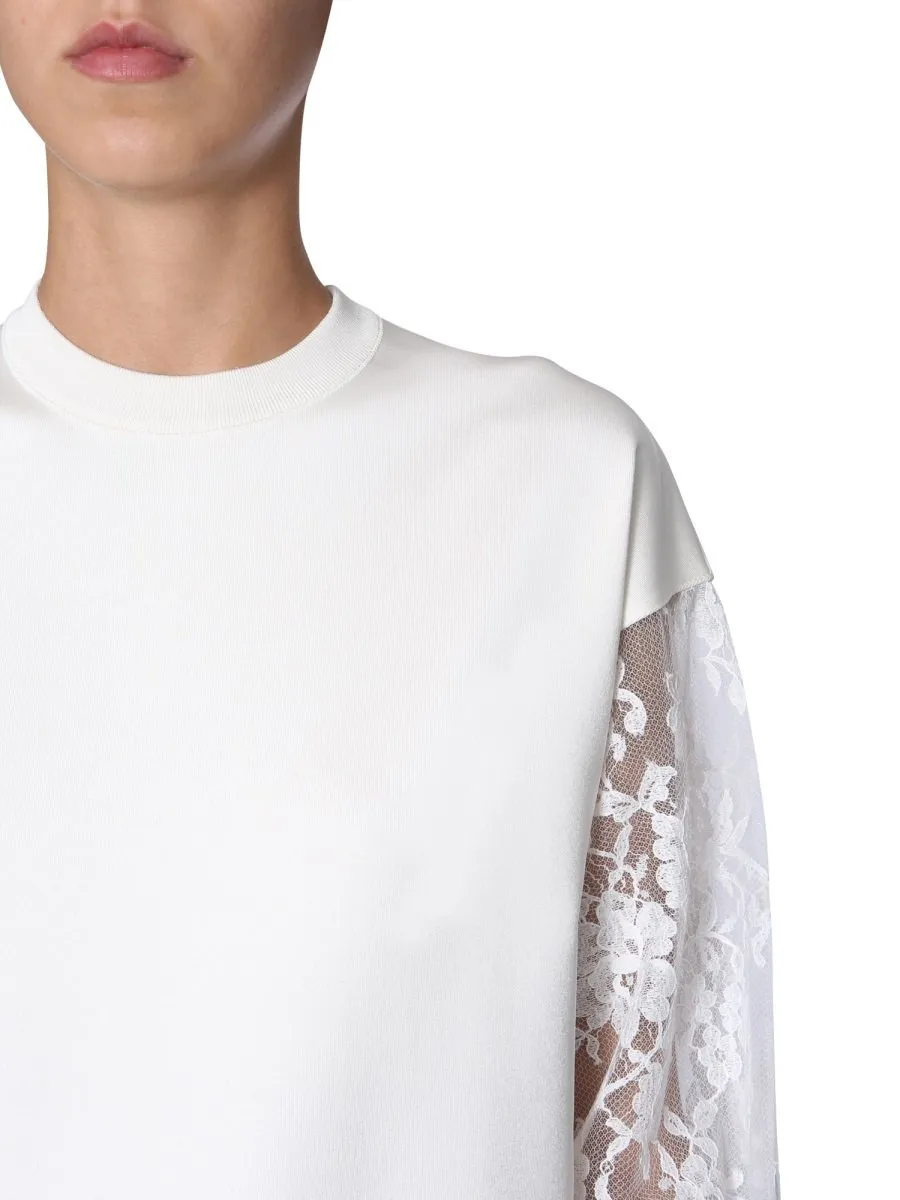 Sweatshirt With Lace Sleeves
