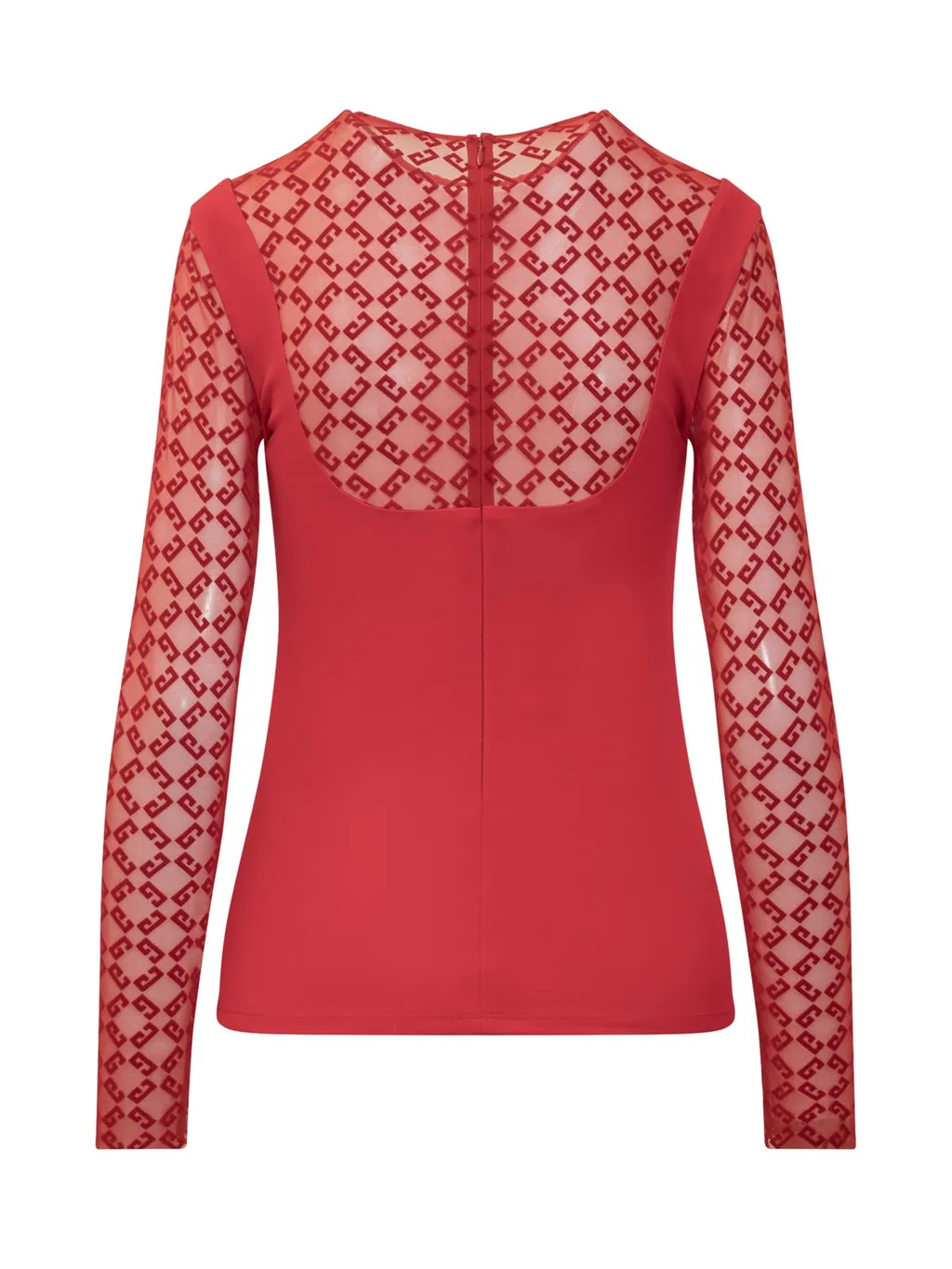 Long Sleeve Top With Geometric Patterned Mesh