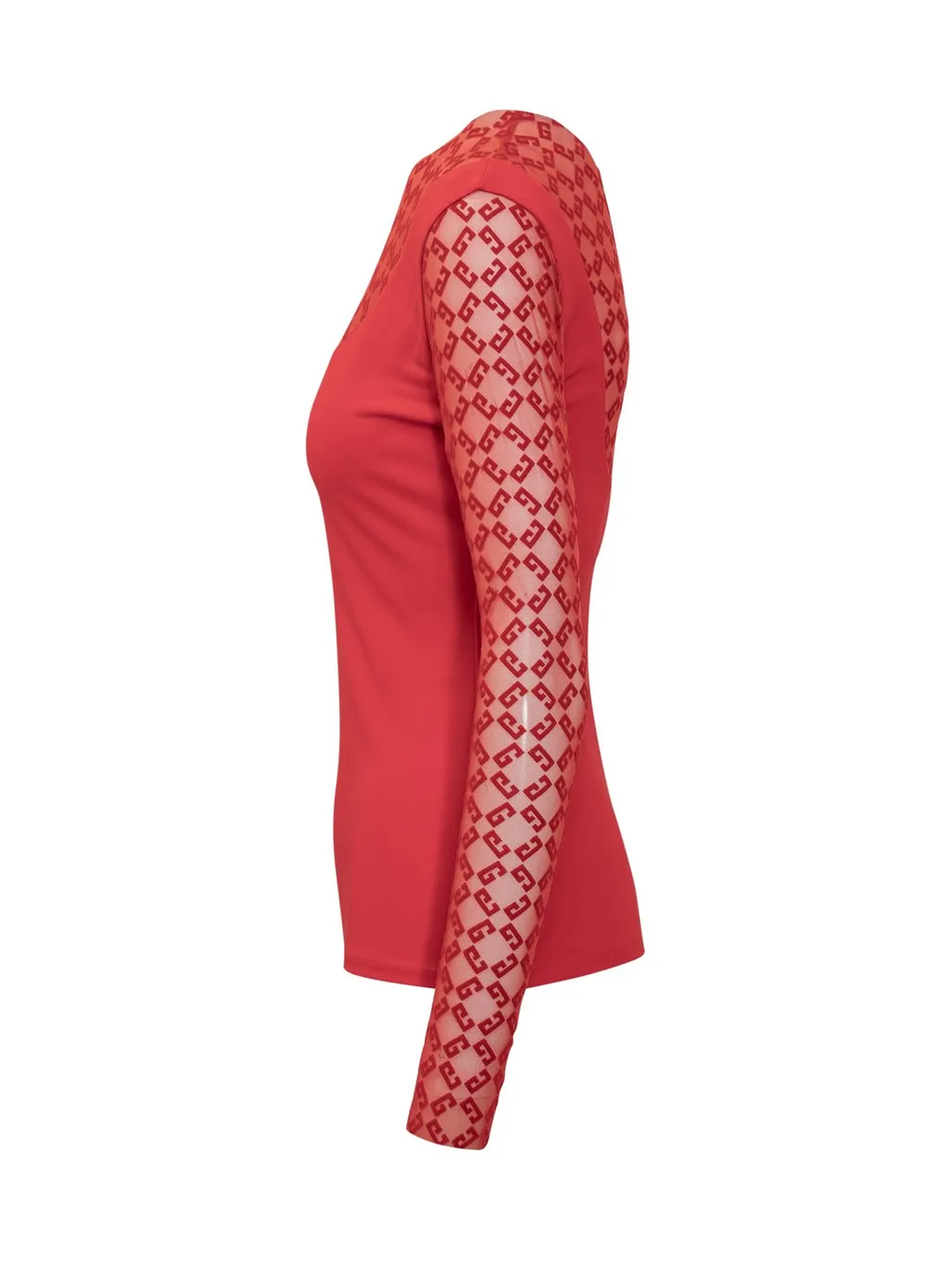 Long Sleeve Top With Geometric Patterned Mesh