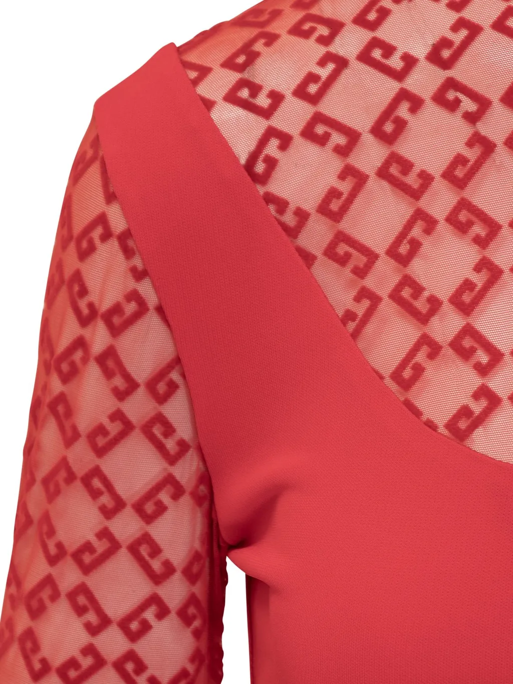 Long Sleeve Top With Geometric Patterned Mesh