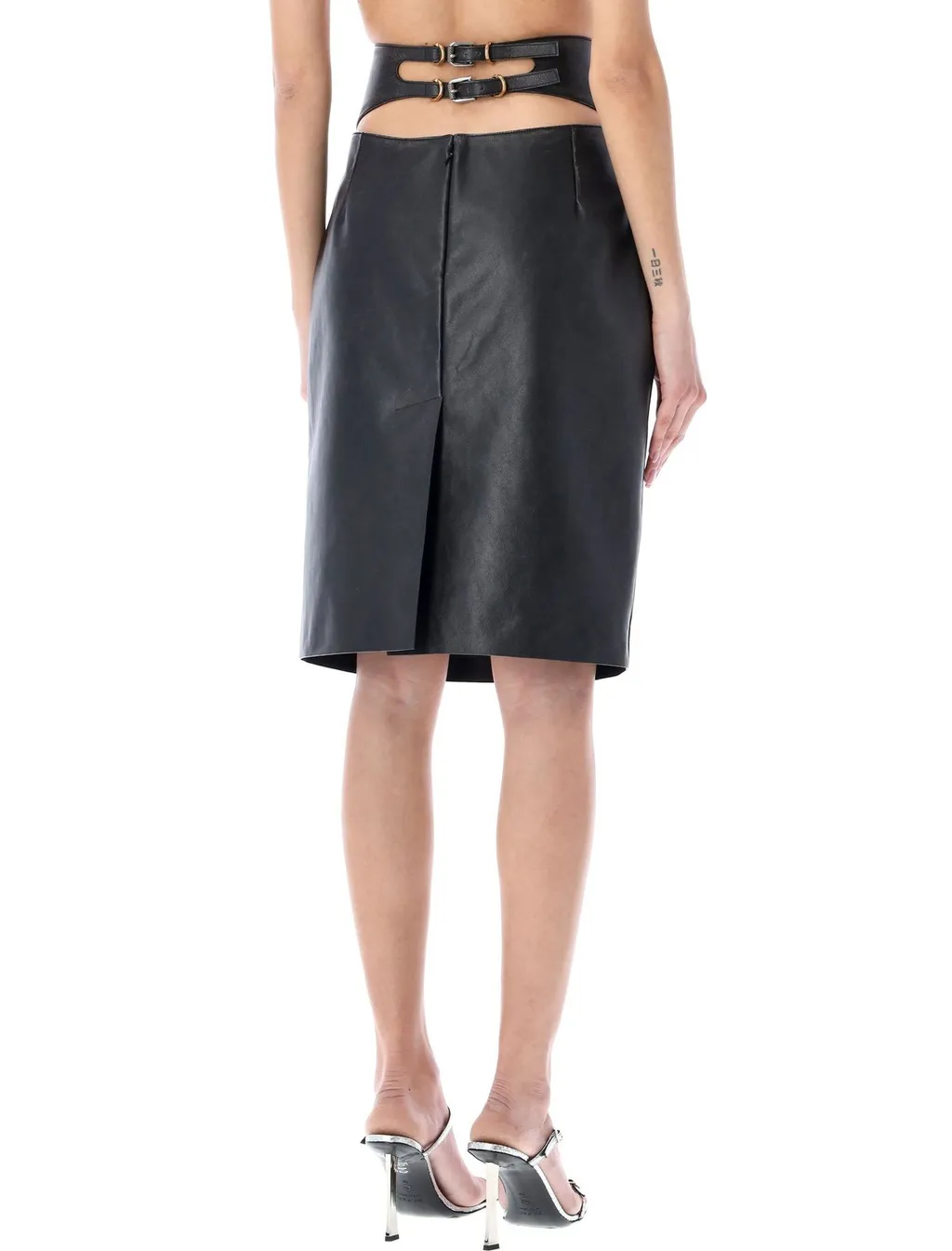 High-Waisted Leather Midi Skirt