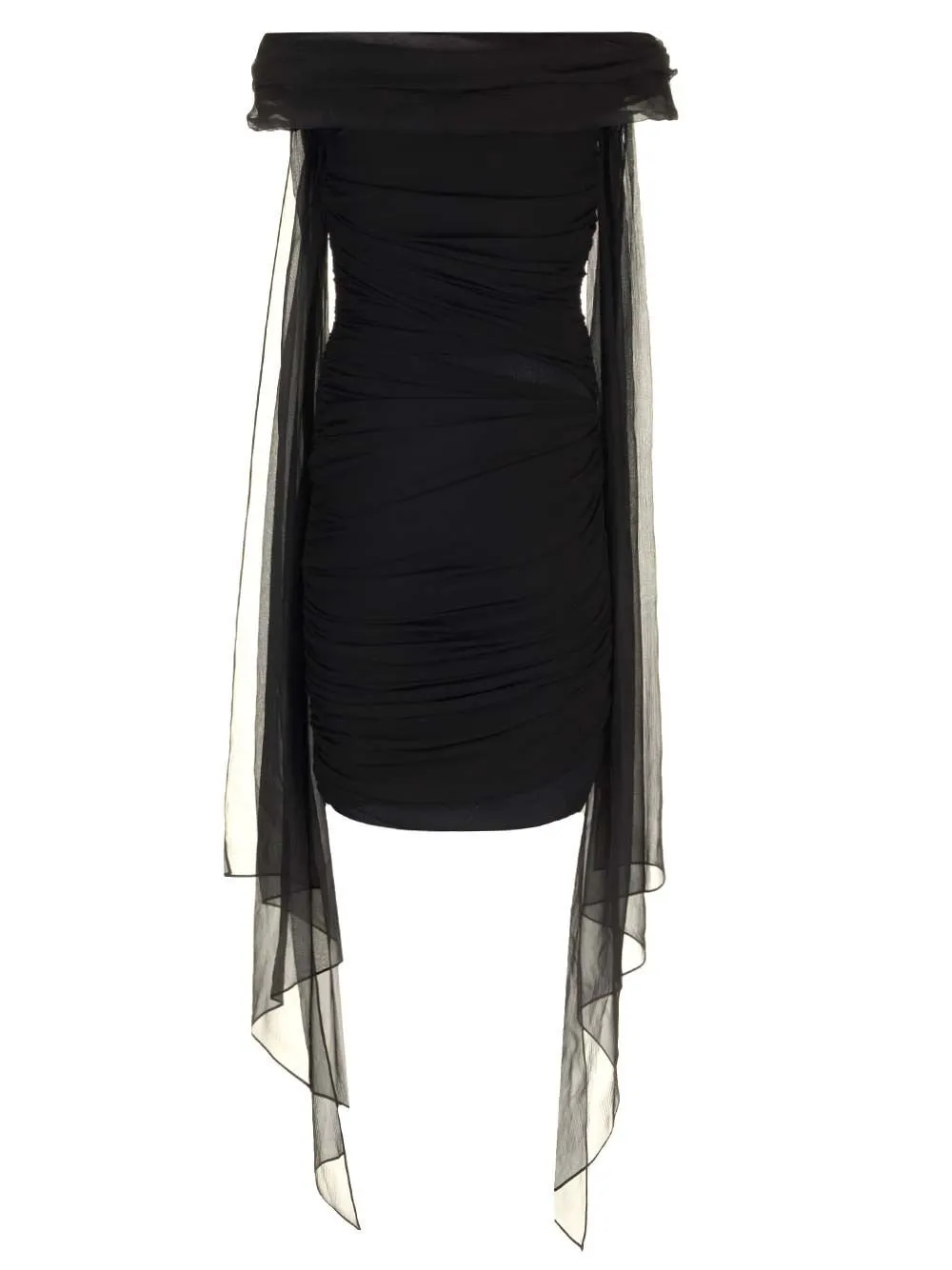 Strapless Ruched Mini Dress With Draping Sleeves