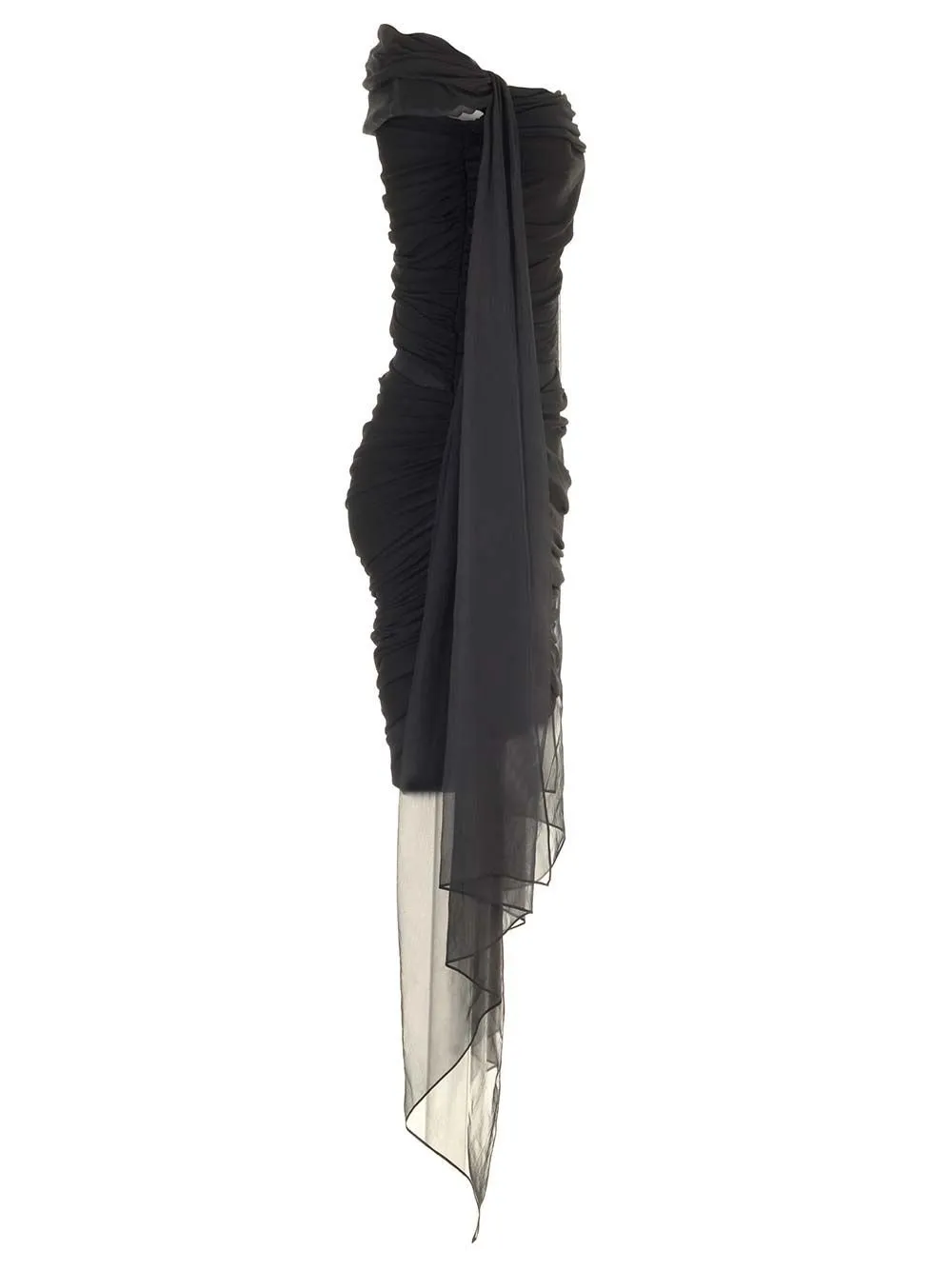 Strapless Ruched Mini Dress With Draping Sleeves