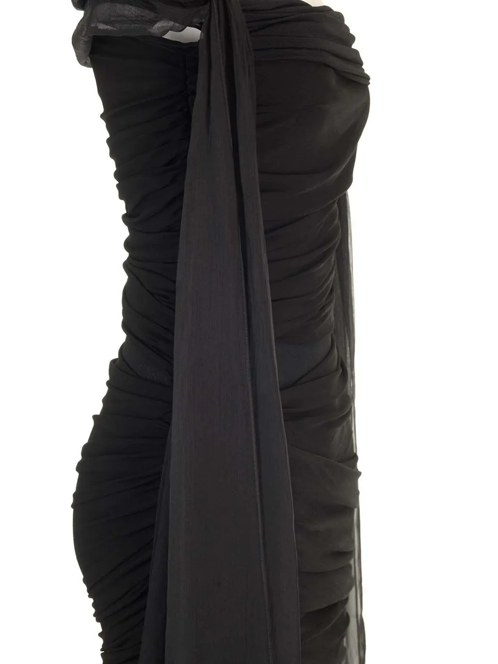 Strapless Ruched Mini Dress With Draping Sleeves