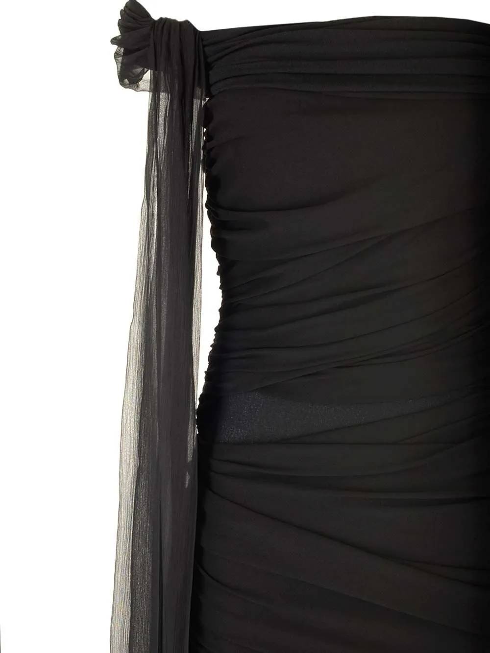 Strapless Ruched Mini Dress With Draping Sleeves