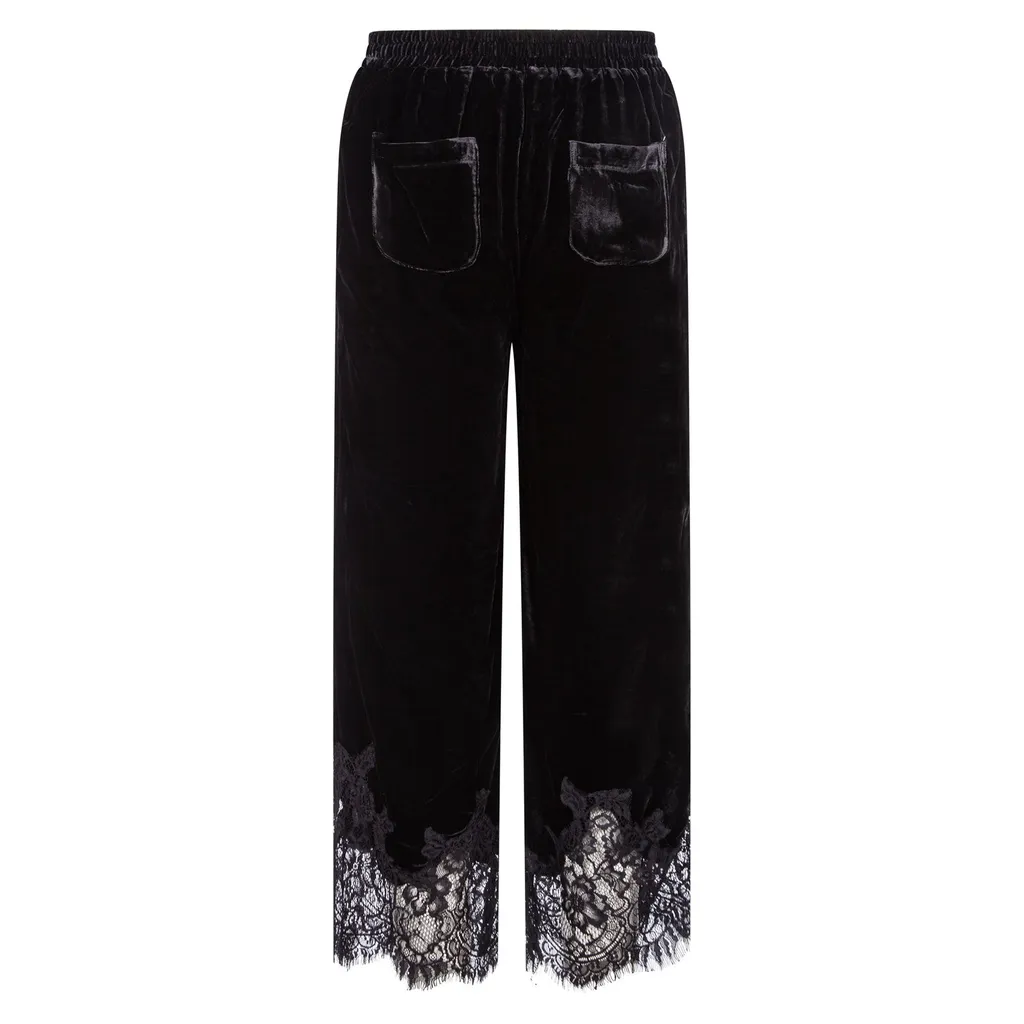 Velvet Wide-Leg Pants With Lace Trim