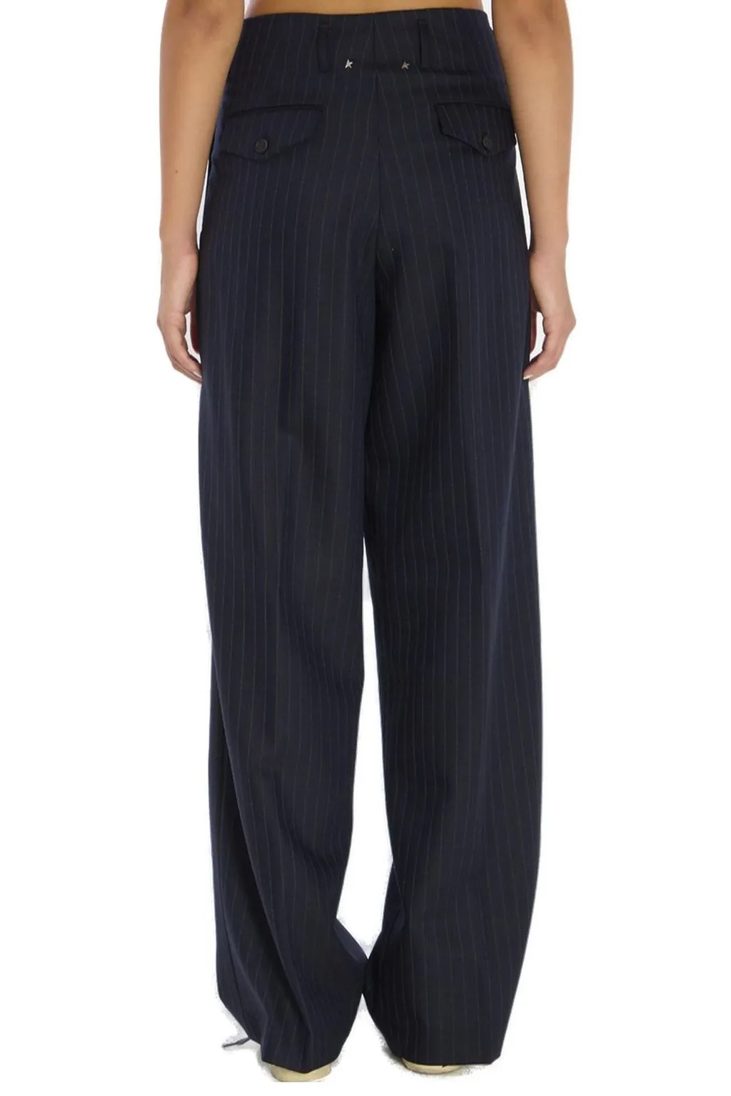 Pinstripe Pleated Wide-Leg Trousers