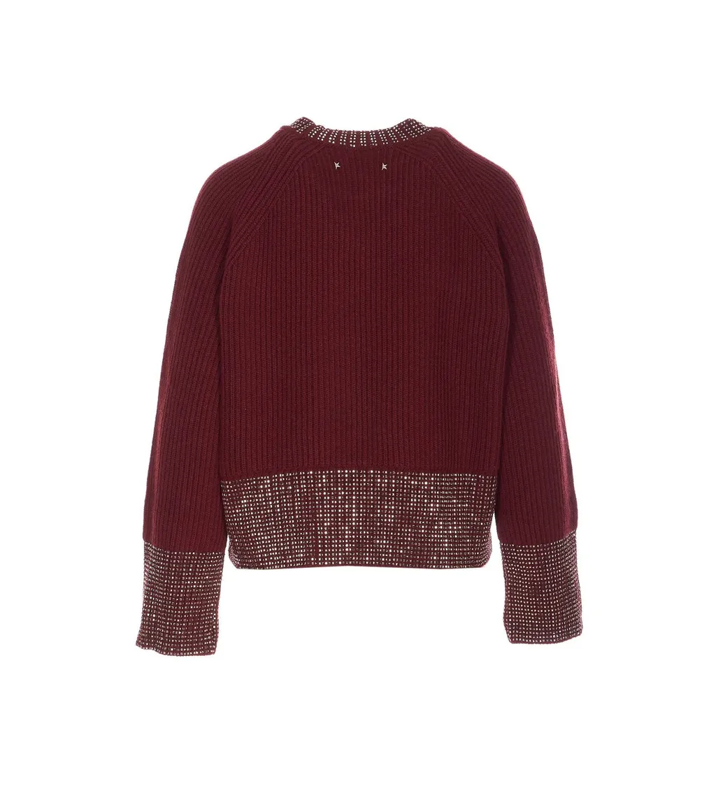 Ribbed Knit Sweater With Embellished Trim