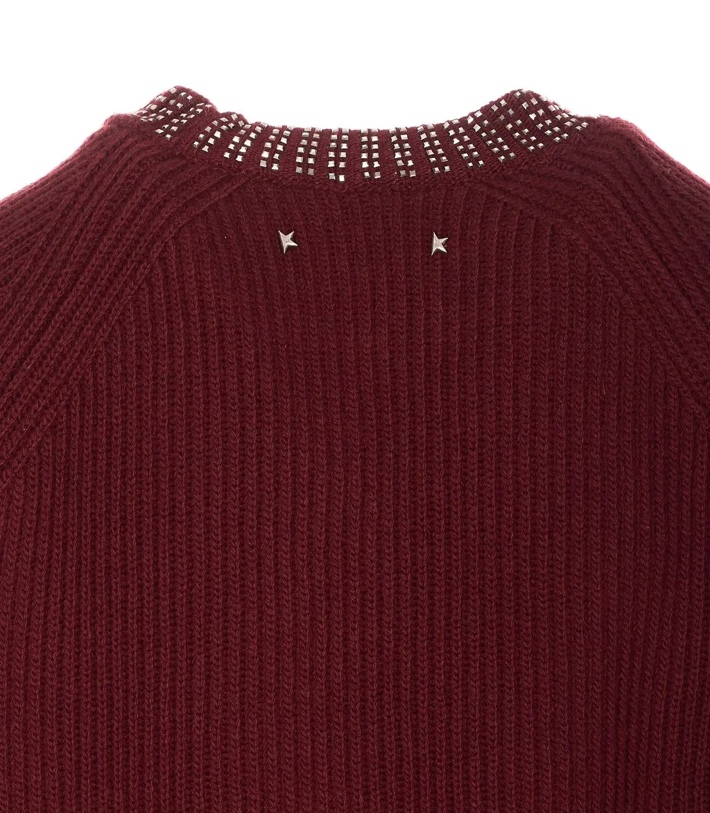 Ribbed Knit Sweater With Embellished Trim