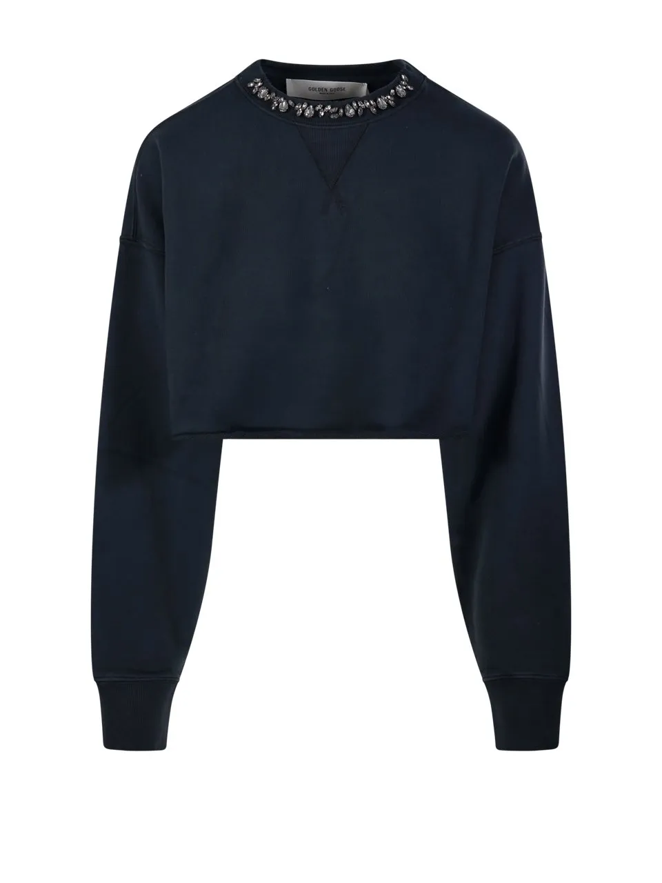 Cropped Sweatshirt With Embellished Neckline