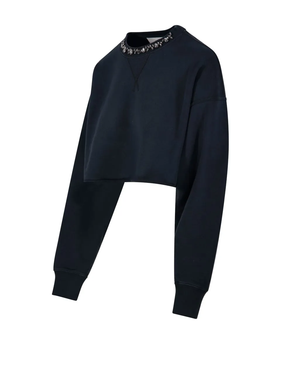 Cropped Sweatshirt With Embellished Neckline
