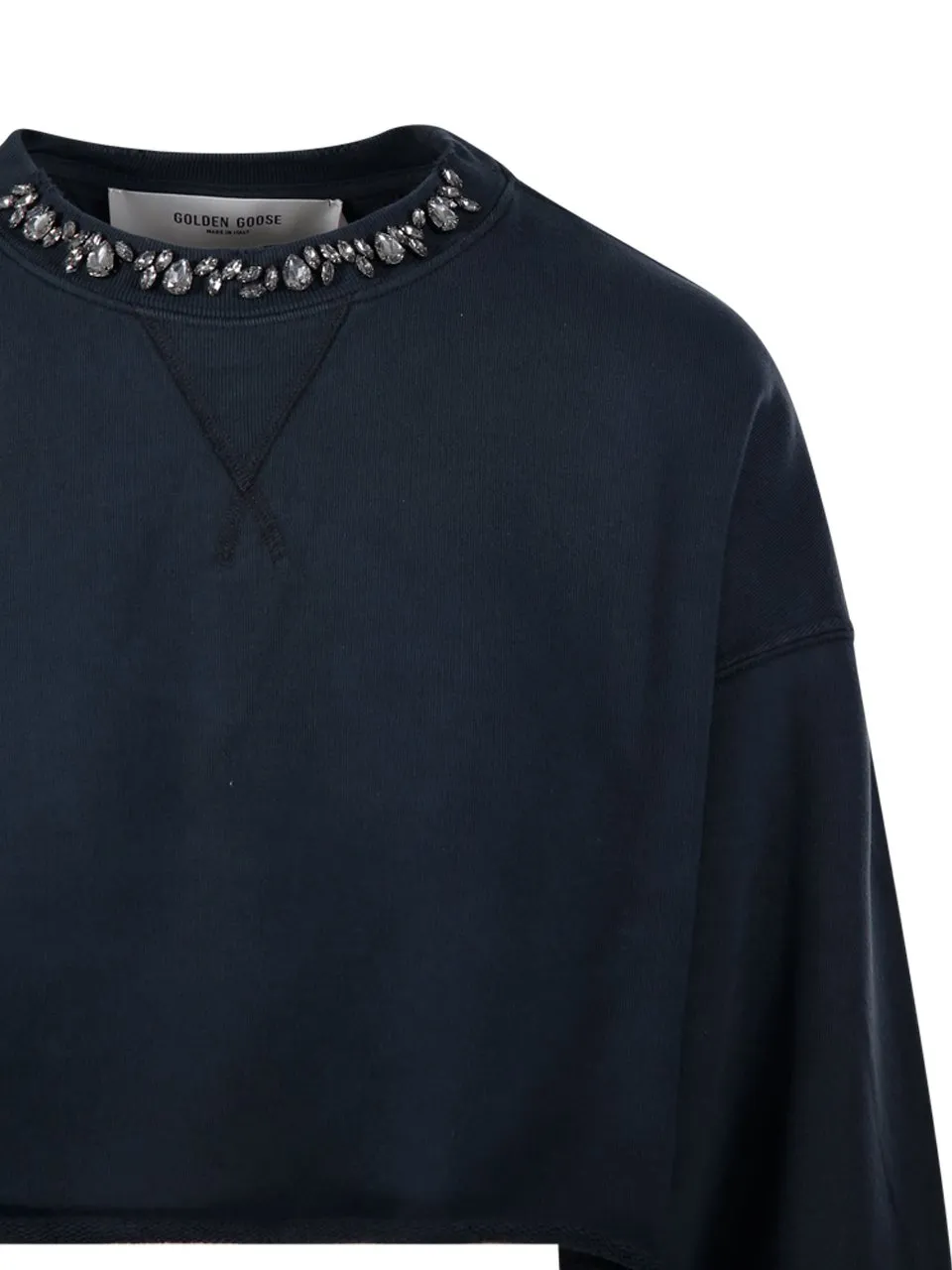 Cropped Sweatshirt With Embellished Neckline