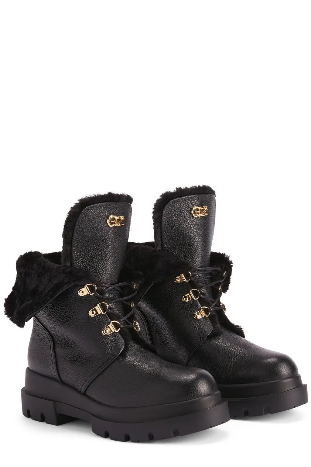 Lace-Up Boots With Fur Trim