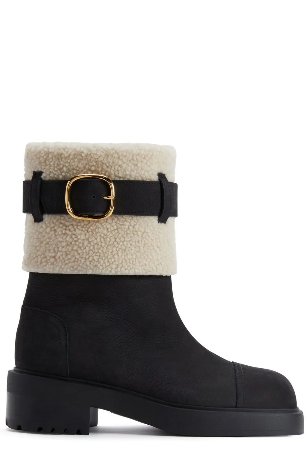 Shearling-Trimmed Leather Boots