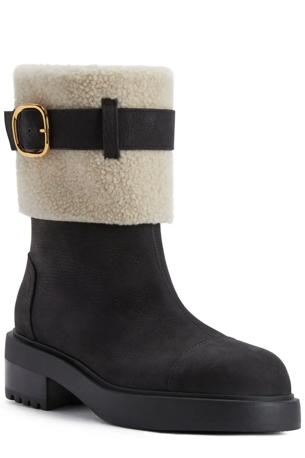 Shearling-Trimmed Leather Boots