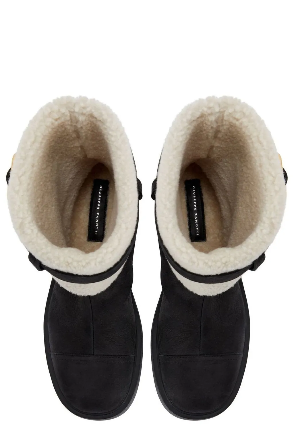 Shearling-Trimmed Leather Boots