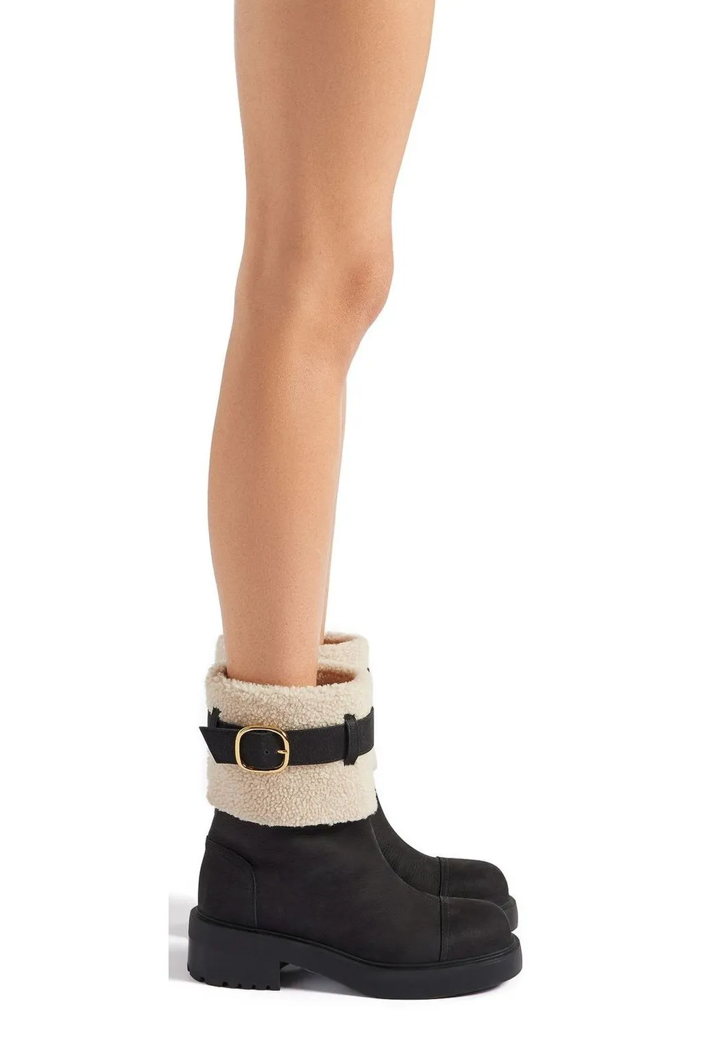 Shearling-Trimmed Leather Boots