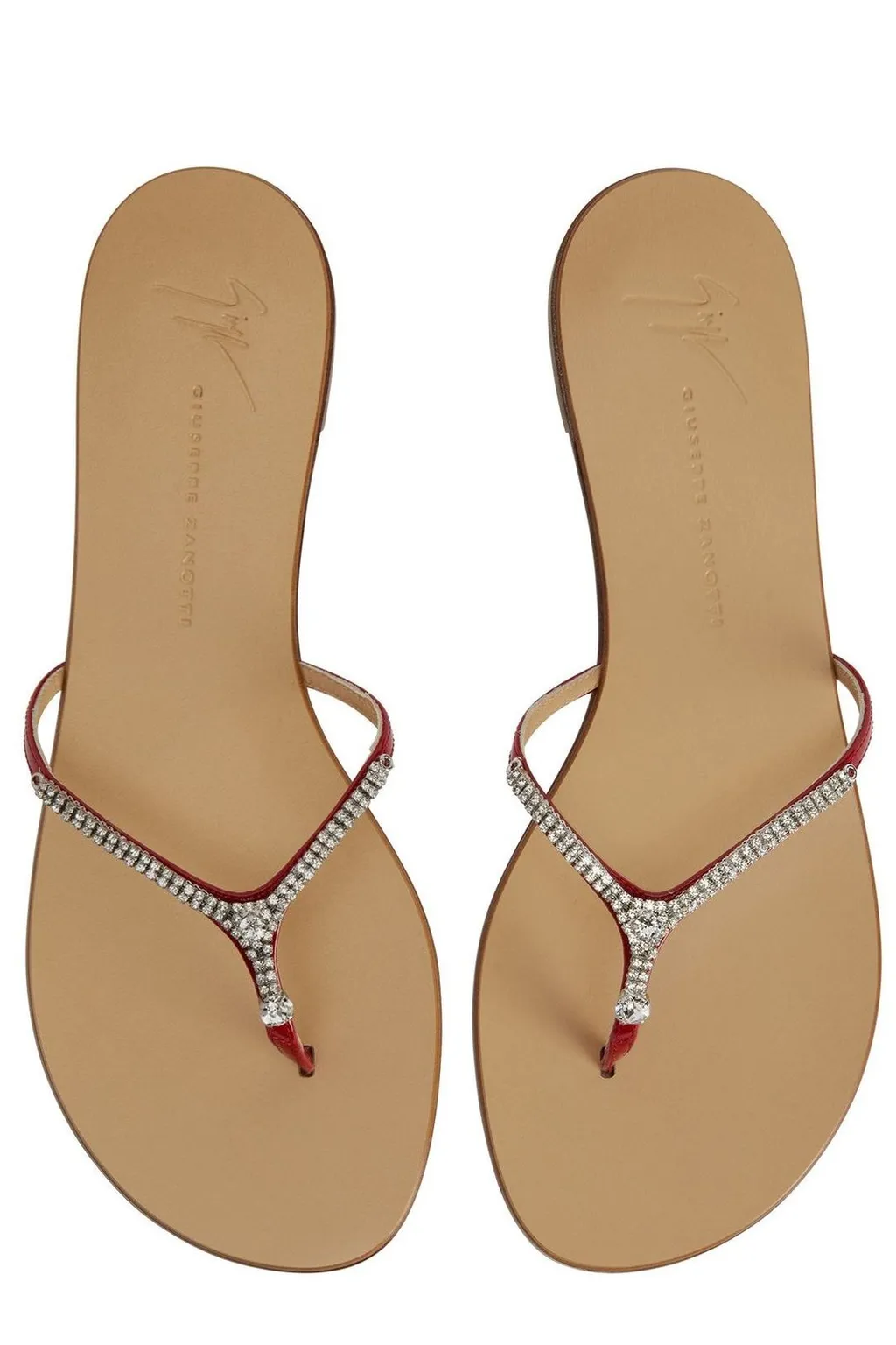 Thong Sandals With Crystal Embellishments