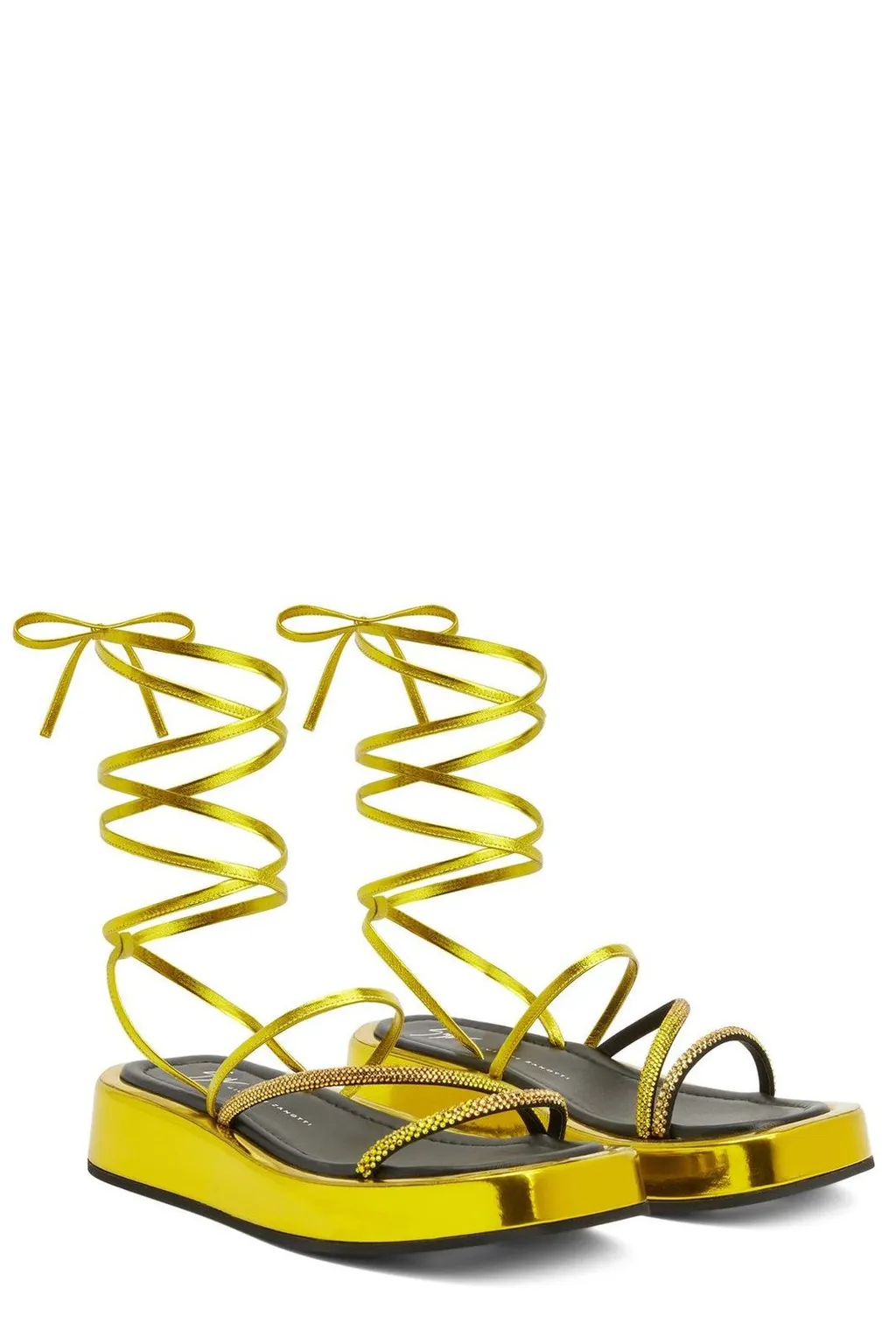 Platform Wedge Sandals With Rhinestone Straps