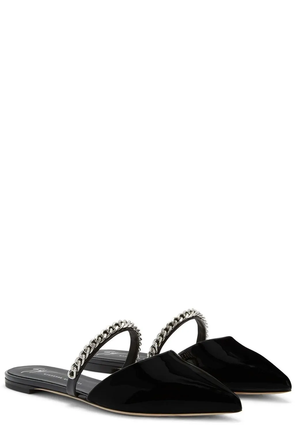 Pointed Toe Mules With Chain Detail