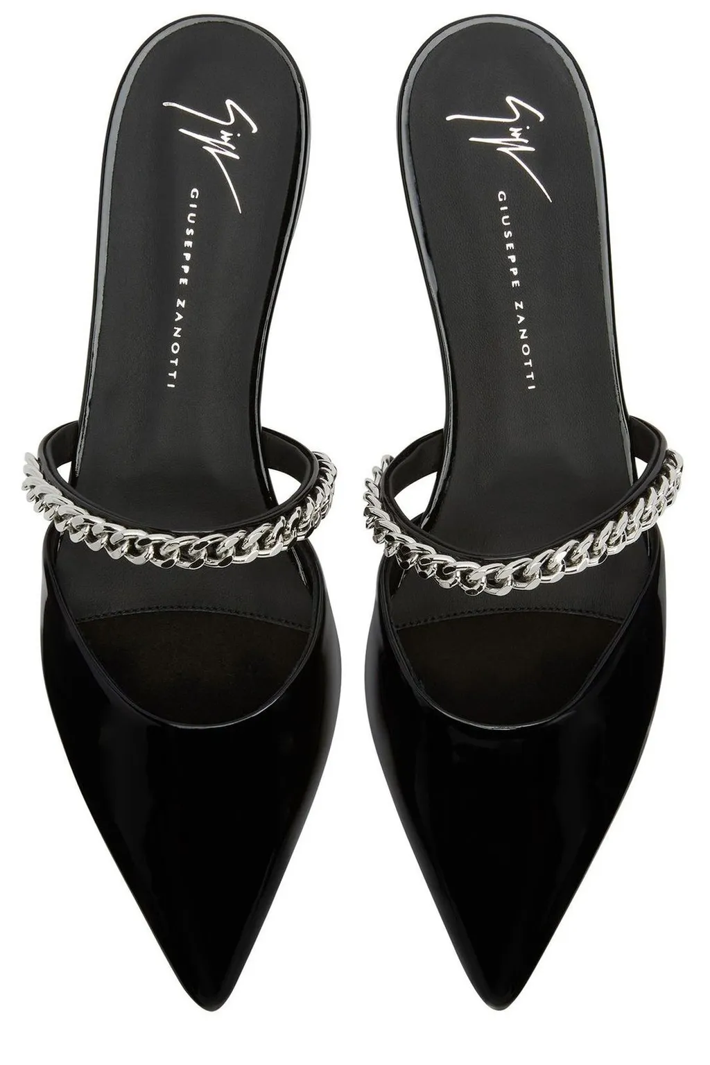 Pointed Toe Mules With Chain Detail