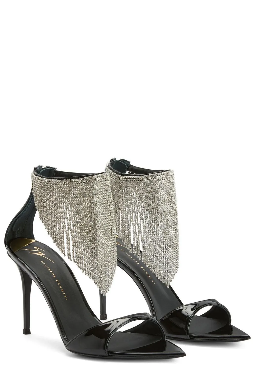 Ankle Strap Sandals With Crystal Fringe