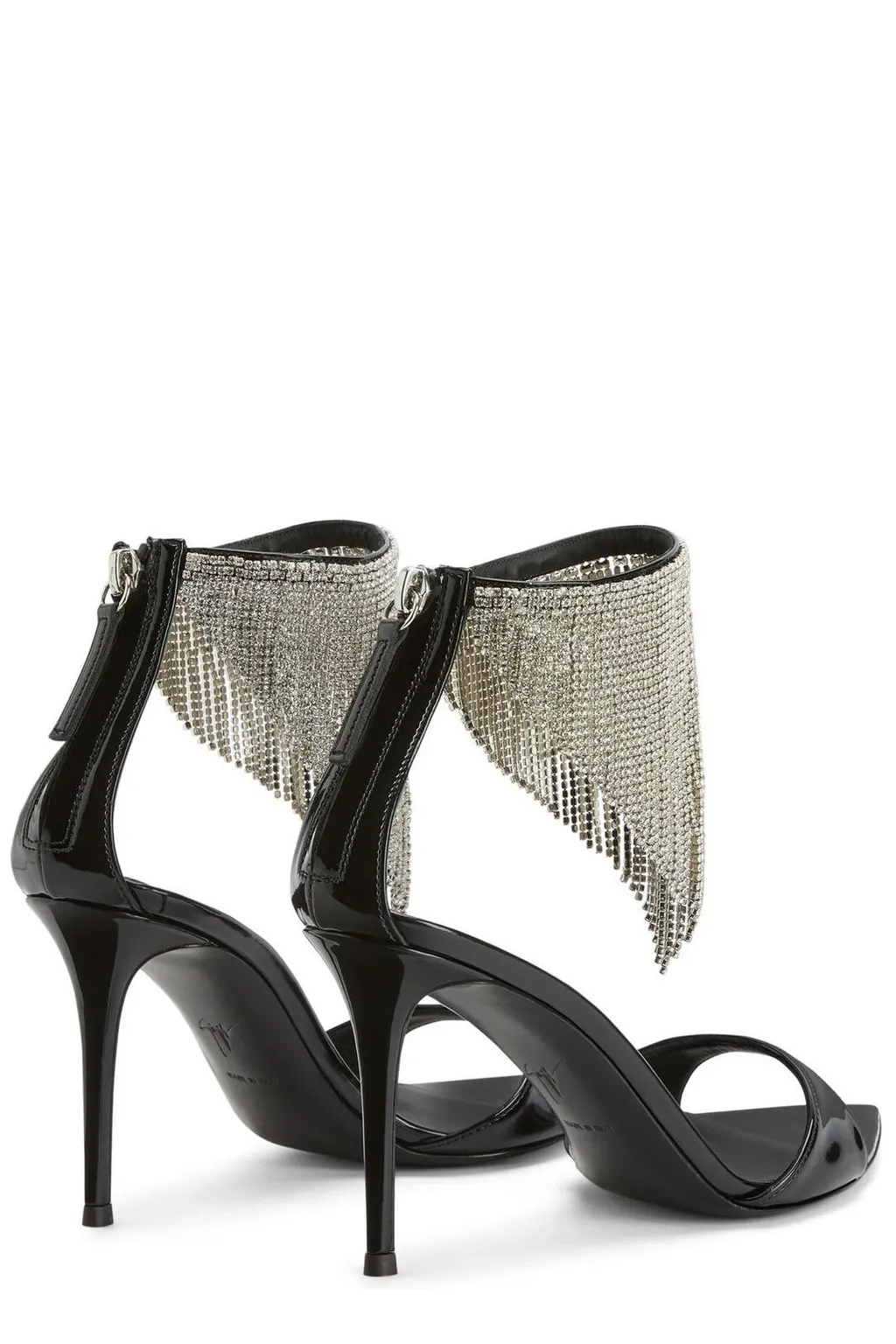 Ankle Strap Sandals With Crystal Fringe