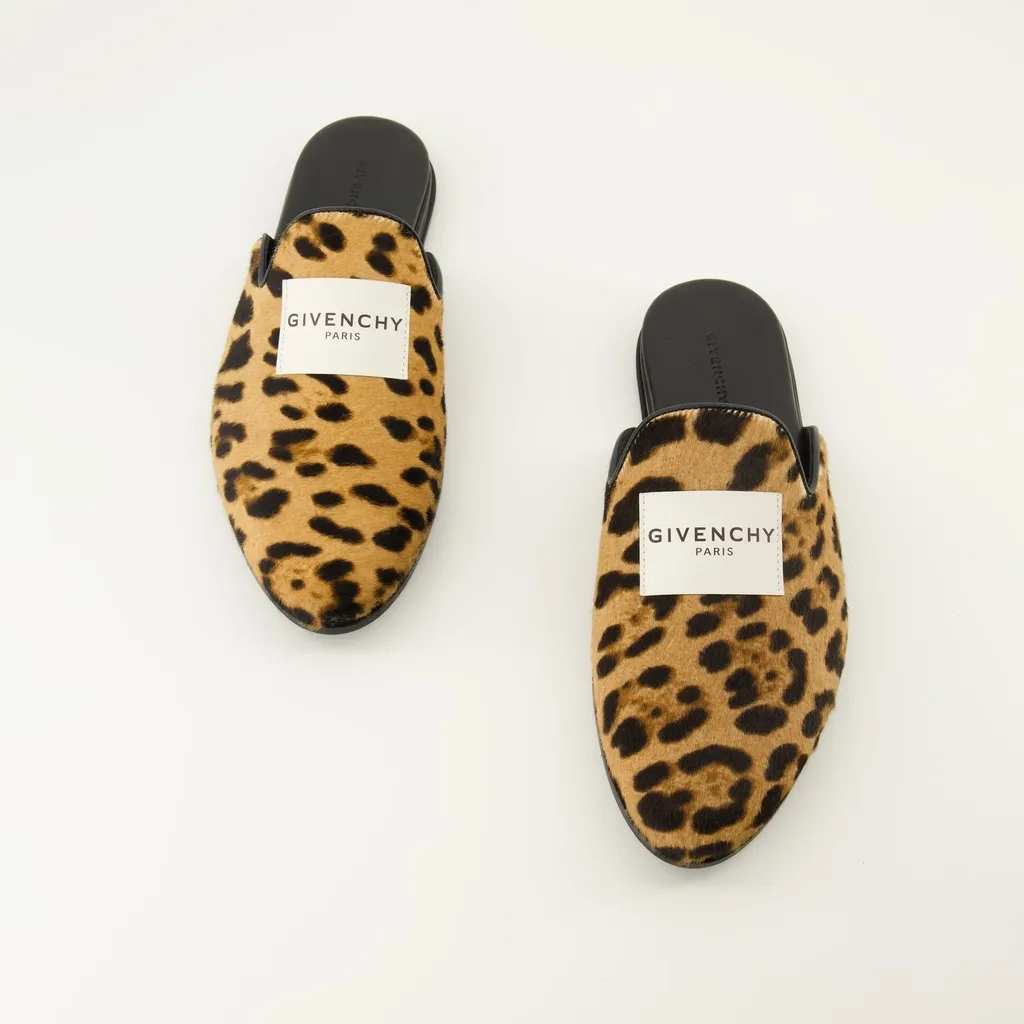 Leopard Print Calf Hair Mules