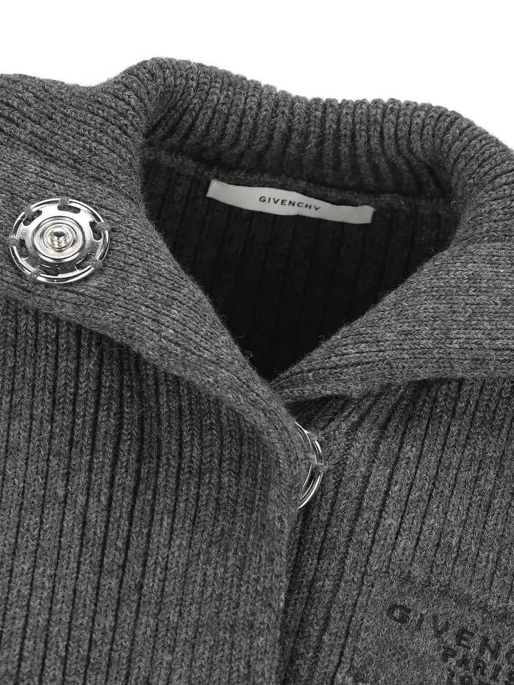 Ribbed Knit Cardigan With Oversized Collar
