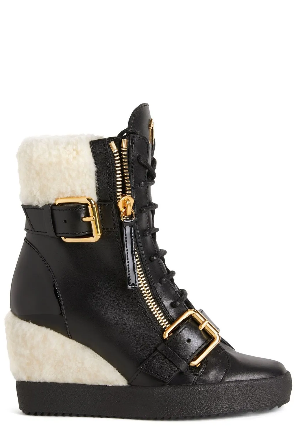 High-Top Wedge Sneakers With Fur Trim