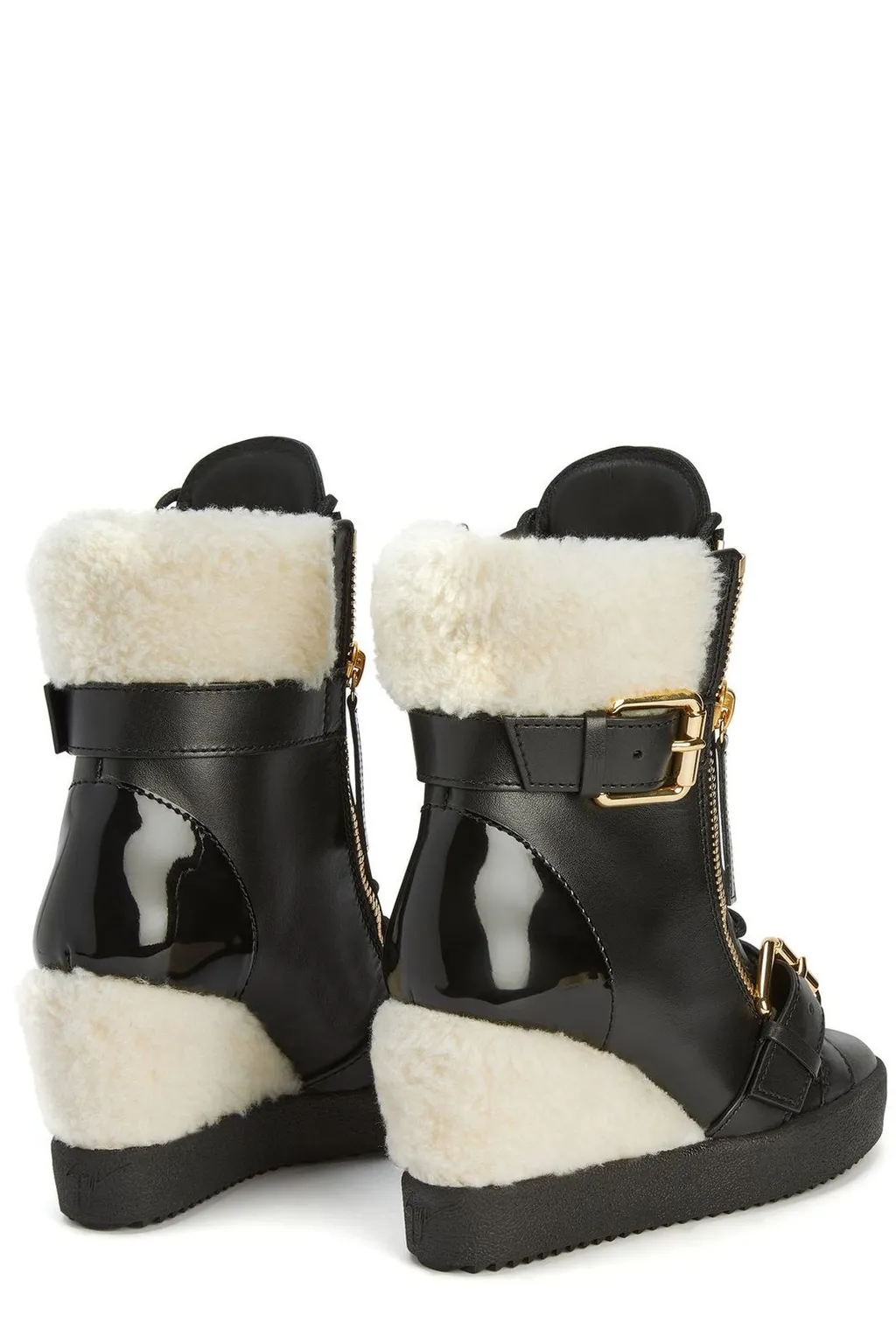 High-Top Wedge Sneakers With Fur Trim