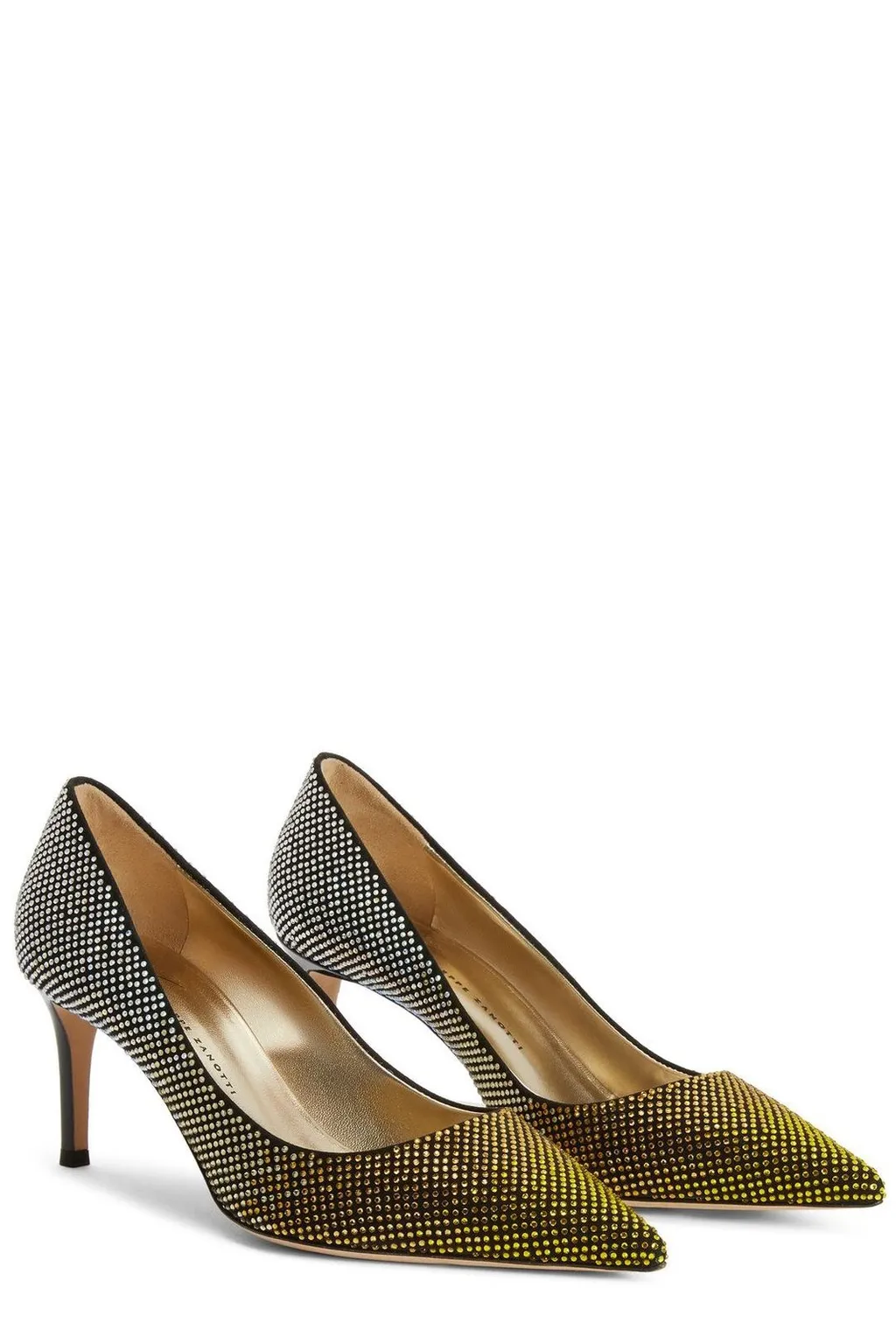 Pointed-Toe Pumps With Crystal Embellishments