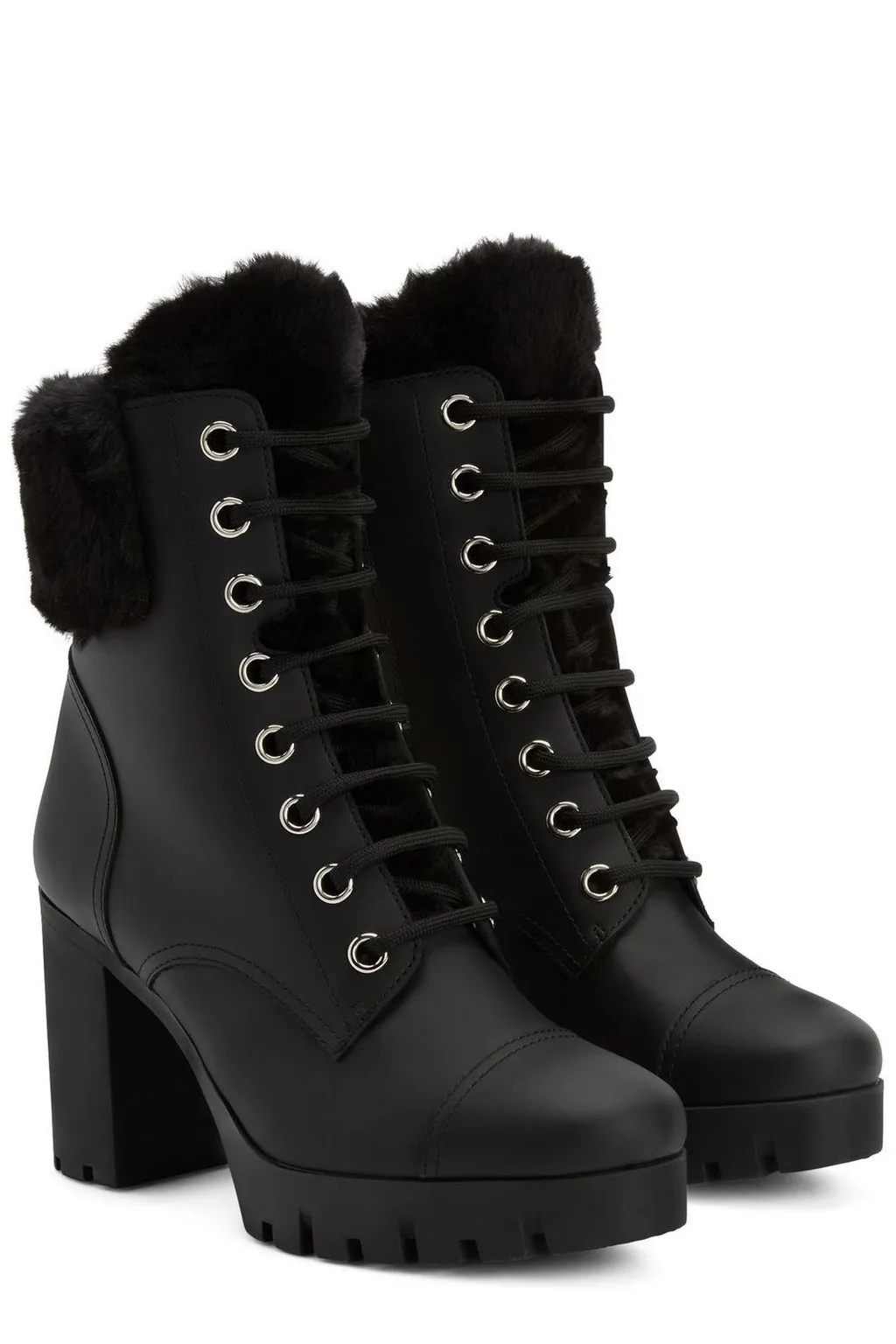 Lace-Up Faux Fur Trimmed Boots
