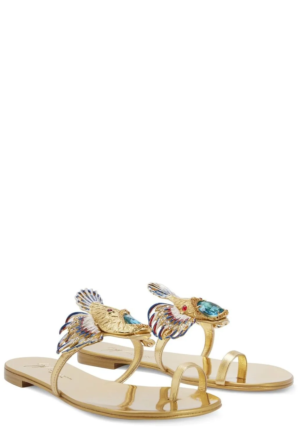 Eagle-Embellished Flat Sandals