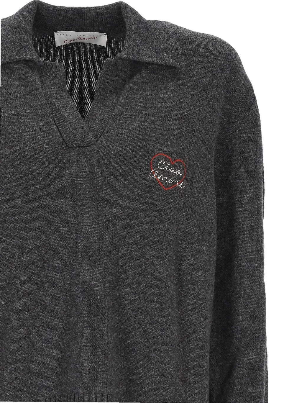 Collared Sweater With Heart Embroidery