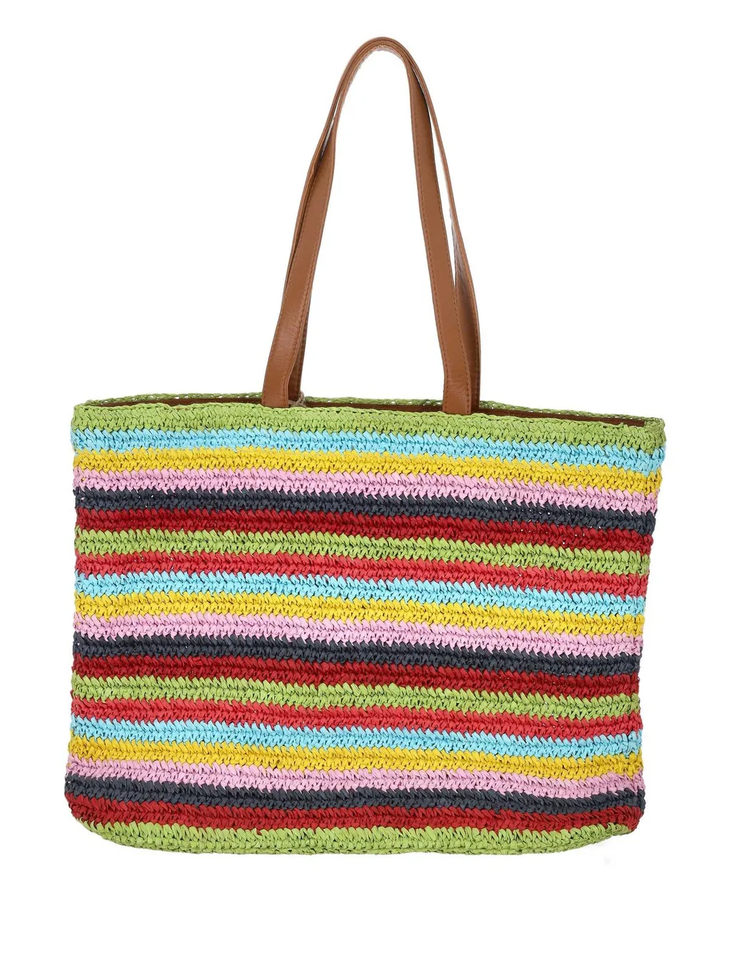 Striped Straw Tote Bag