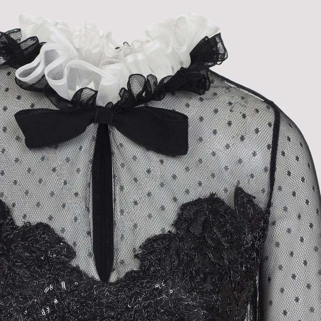 Sheer Lace Mini Dress With Ruffle Collar