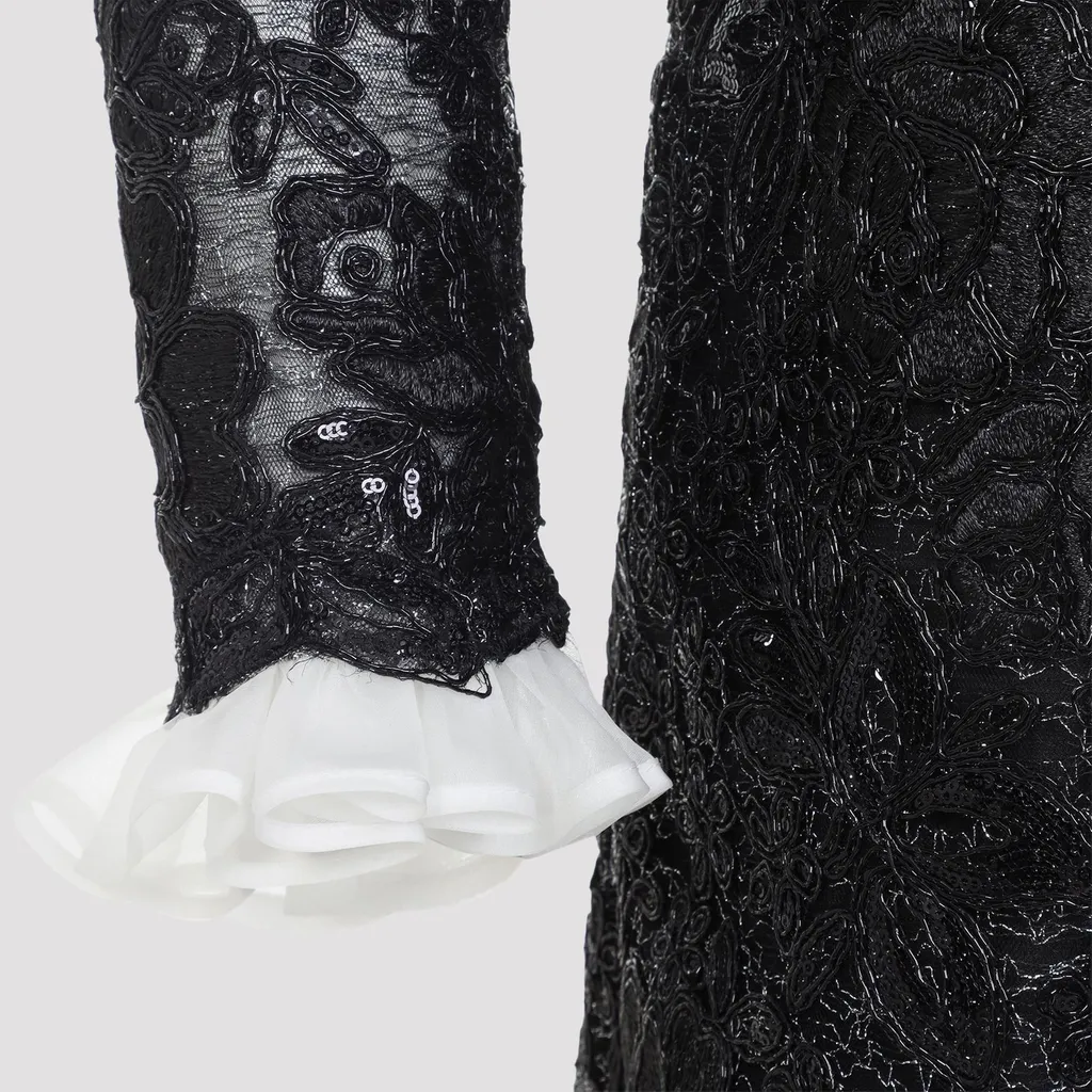 Sheer Lace Mini Dress With Ruffle Collar