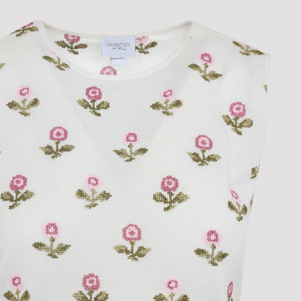 Sleeveless Sweater With Floral Embroidery