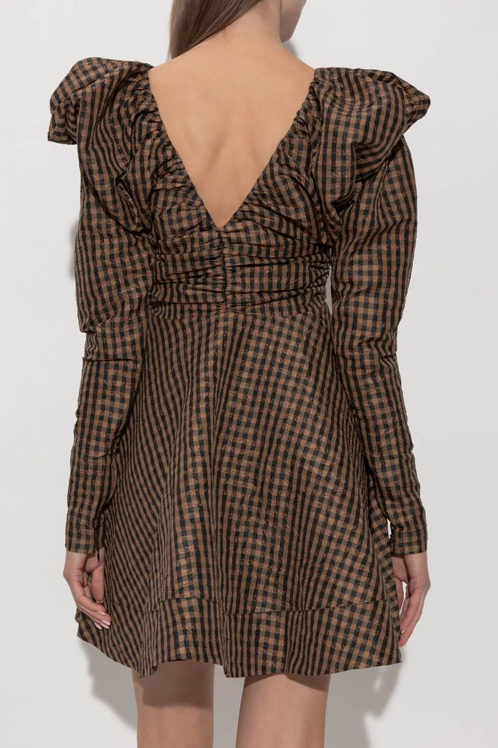Gingham Puff-Sleeve Mini Dress