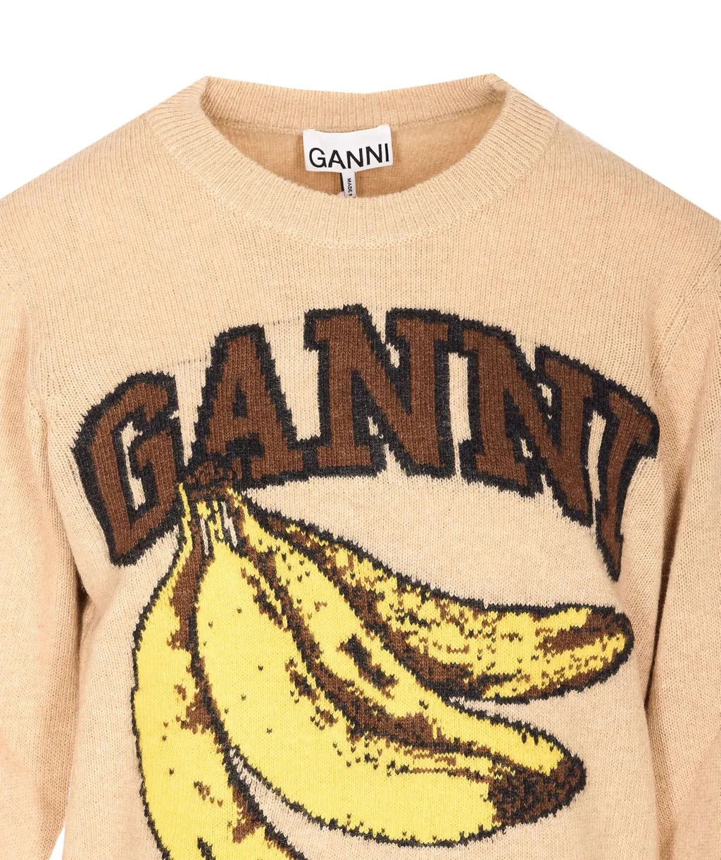 Sweater With Bananas And Logo Ganni