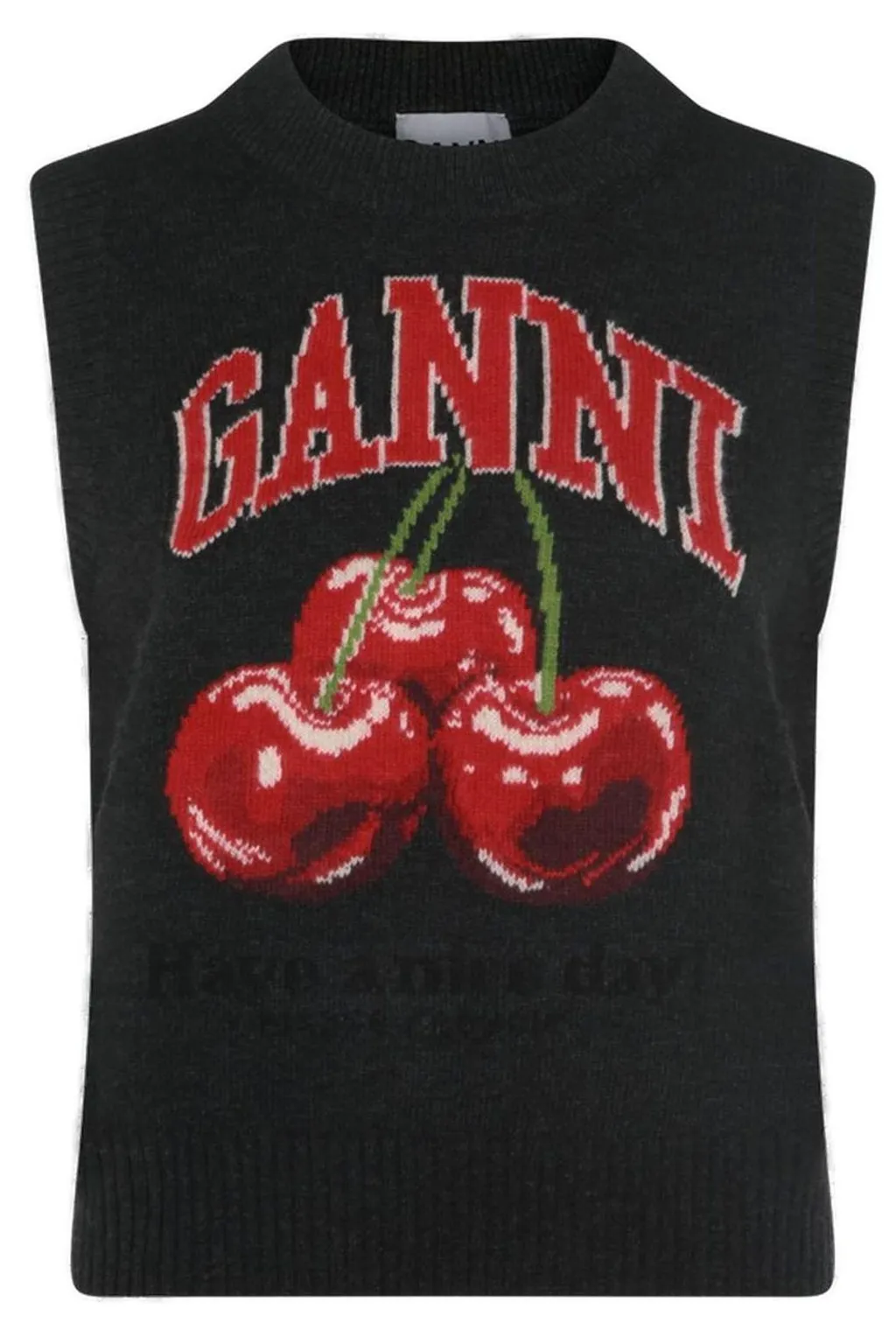 Knitted Vest With Cherry Print
