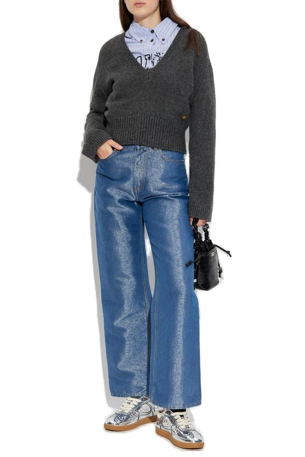 V-Neck Cropped Sweater