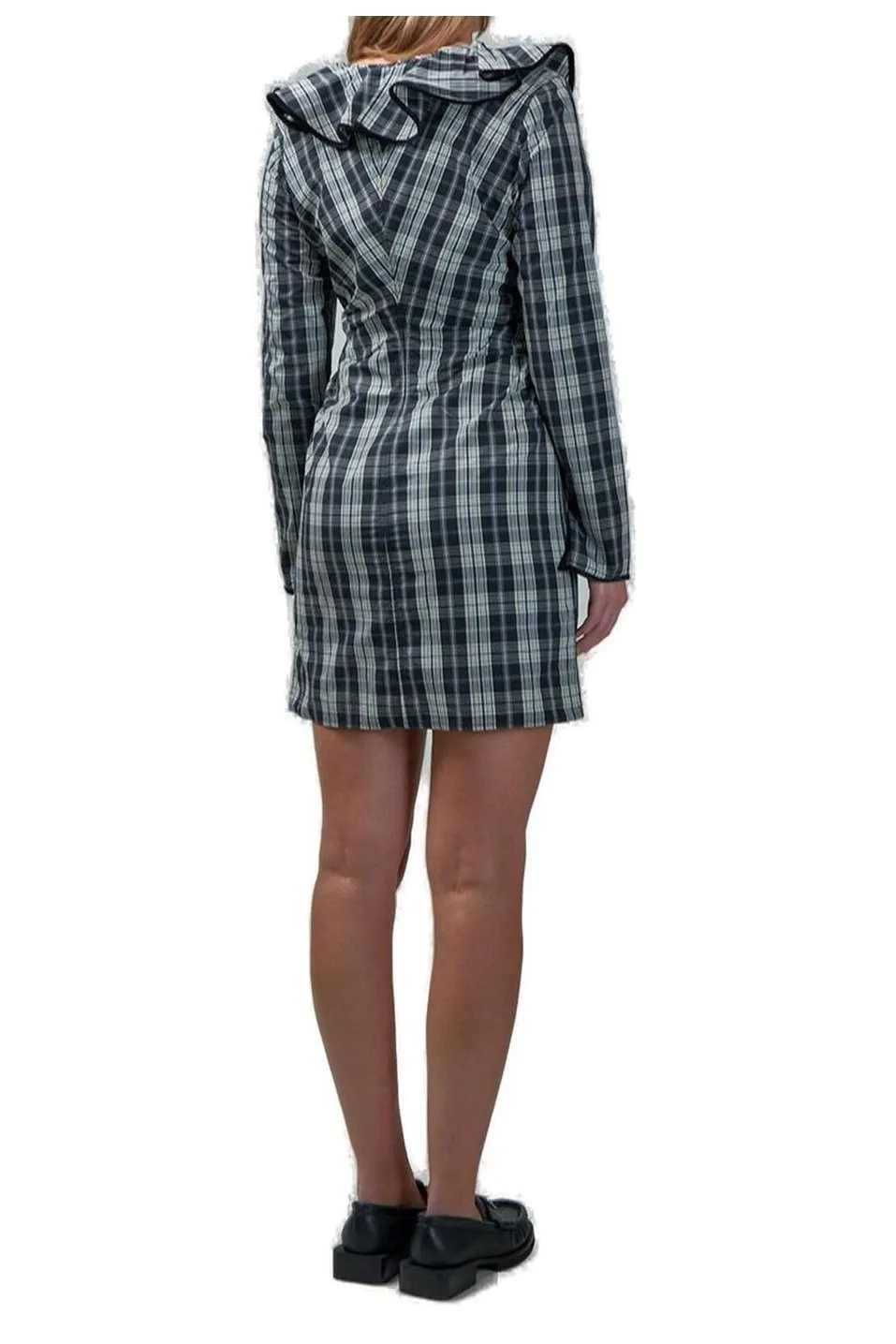 Plaid Ruffle Lace-Up Mini Dress