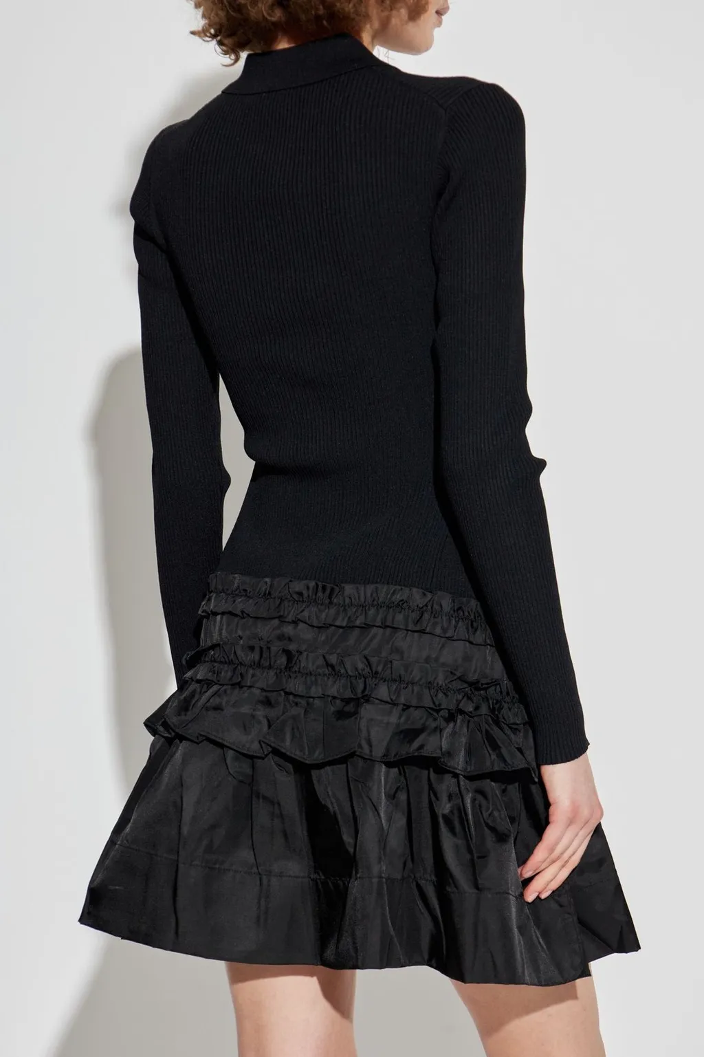 Ribbed Polo Dress With Ruffles