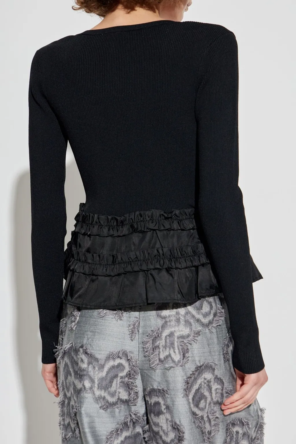 Ribbed Knit Top With Ruffled Trim