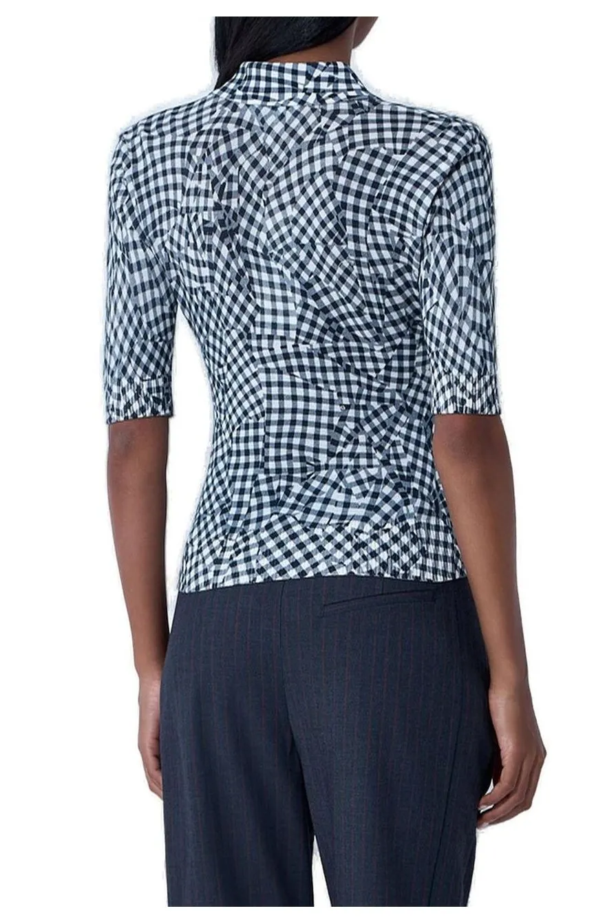 Gingham Print Collared Top