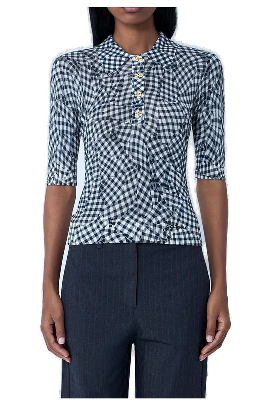 Gingham Print Collared Top