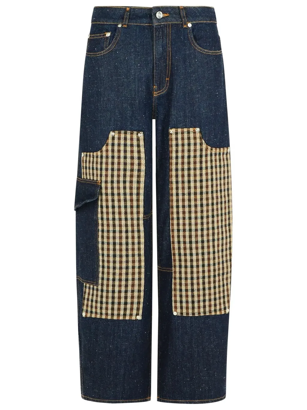 Wide-Leg Jeans With Plaid Inserts