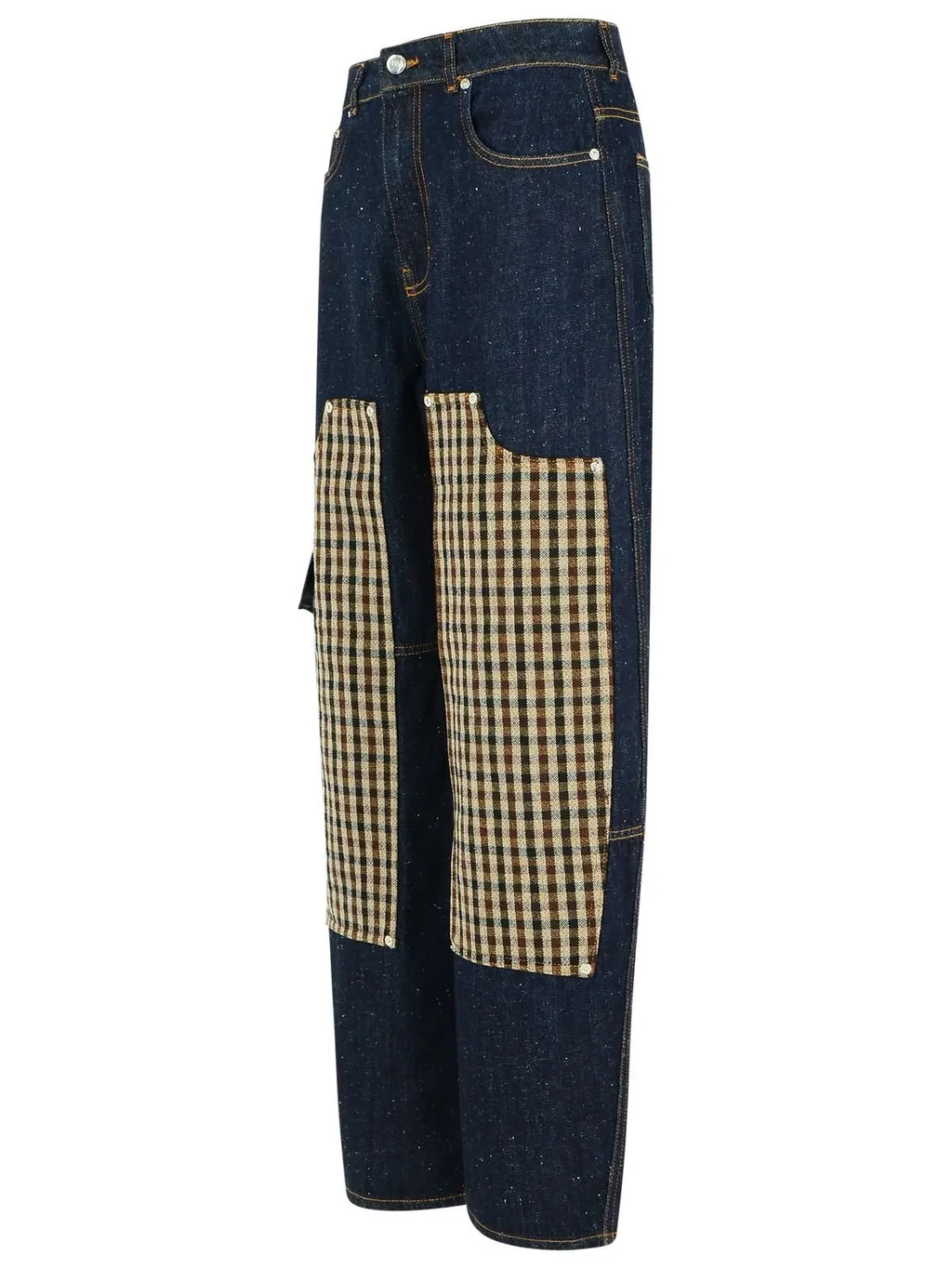 Wide-Leg Jeans With Plaid Inserts